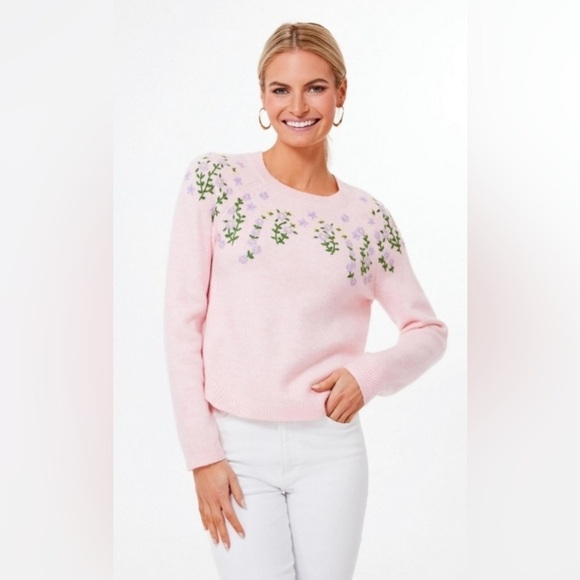 Tuckernuck HYACINTH HOUSE Pink Floral Embroidered Lilah Sweater Size Small - Picture 1 of 14